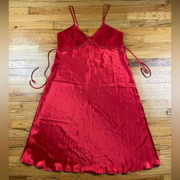 Vintage Delicates Red Maxi Slip With Sequin Trimming Size Large - Picture 2 of 7